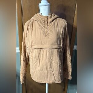 Quilted Khaki Pullover Hoodie Size M